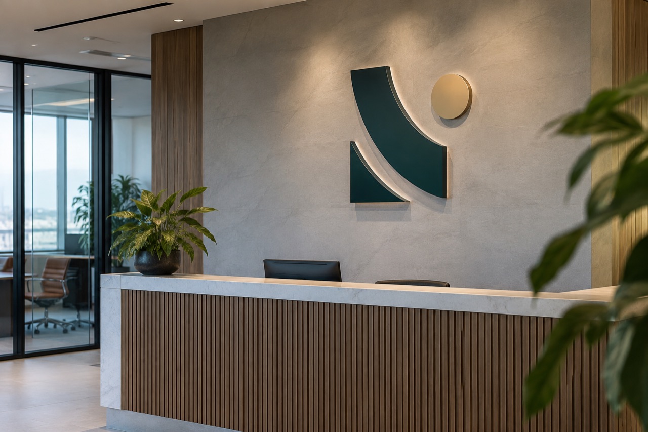 Acrylic office lobby logo sign direction