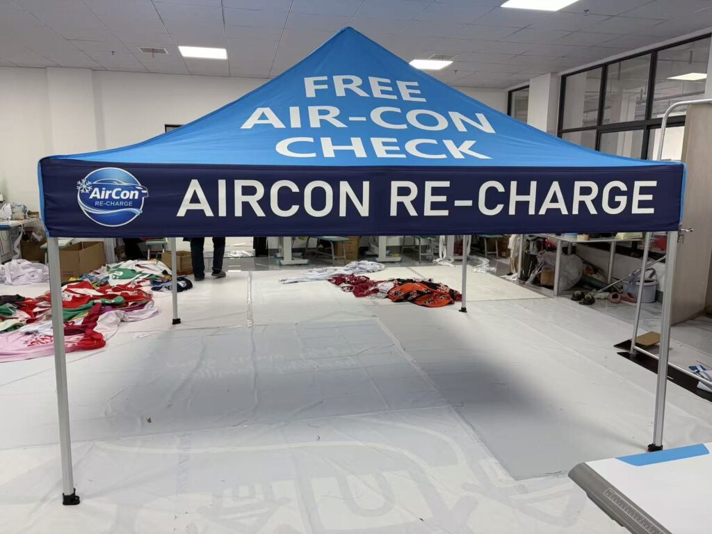 Custom canopy tent with printed roof and valance