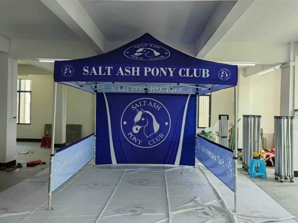 Custom canopy tent with printed half walls