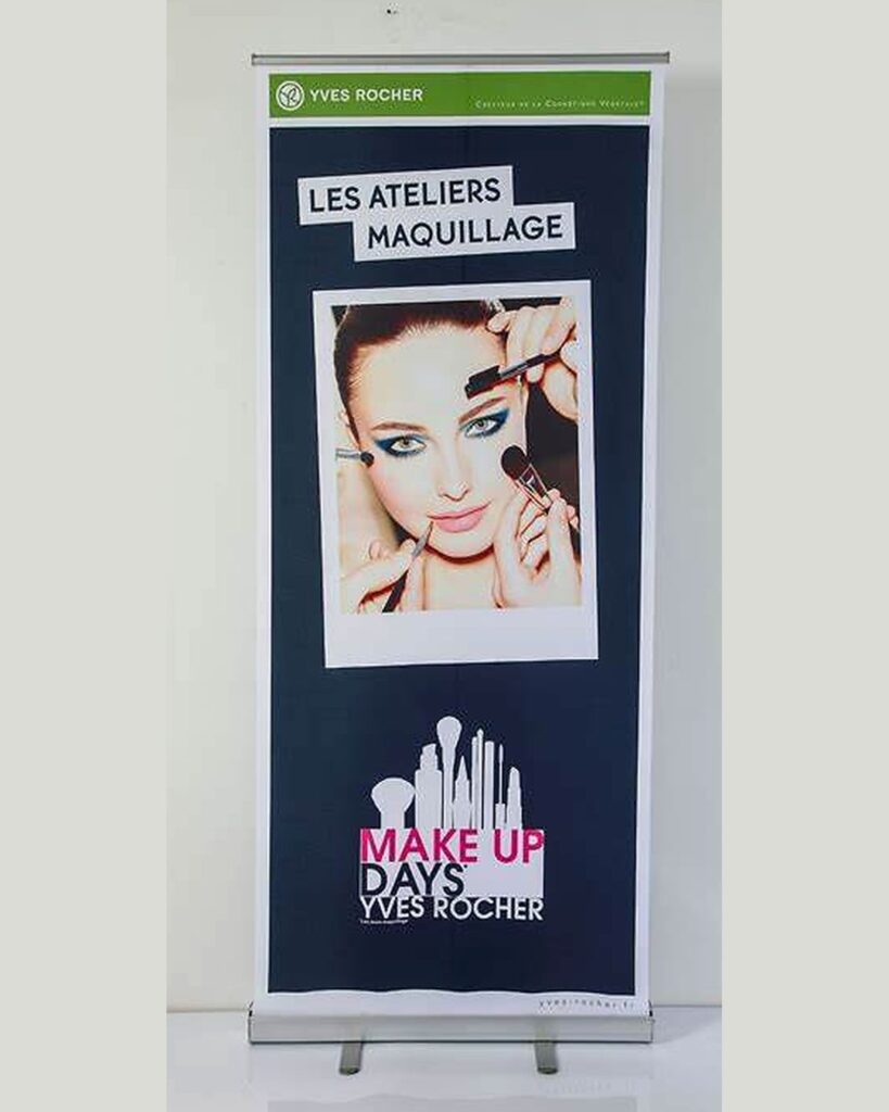 Retractable banner stand, front view