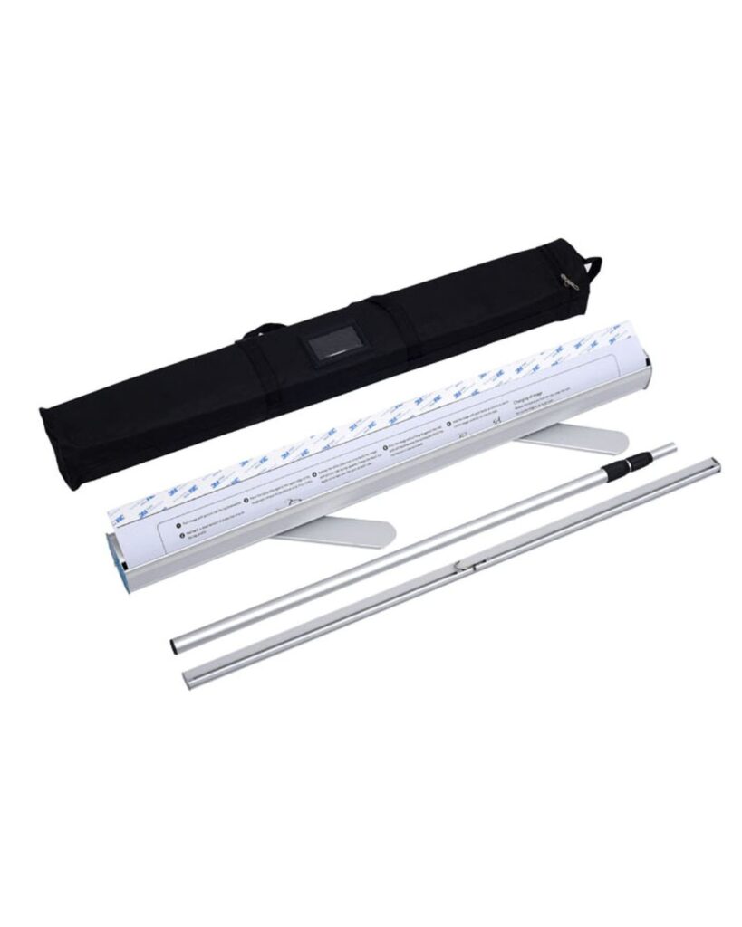 Retractable banner stand kit with aluminum base, support pole and carry bag