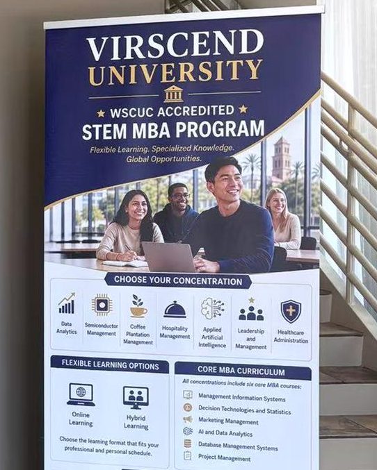 Custom retractable banner stand printed for Virscend University
