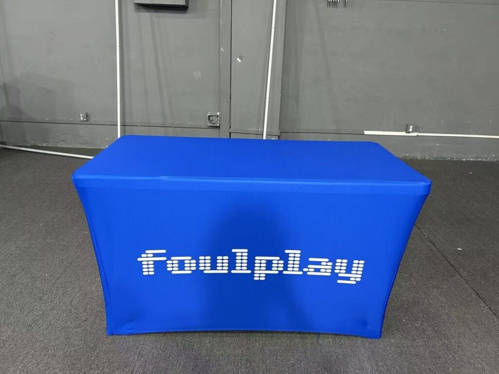 Blue fitted stretch table cover